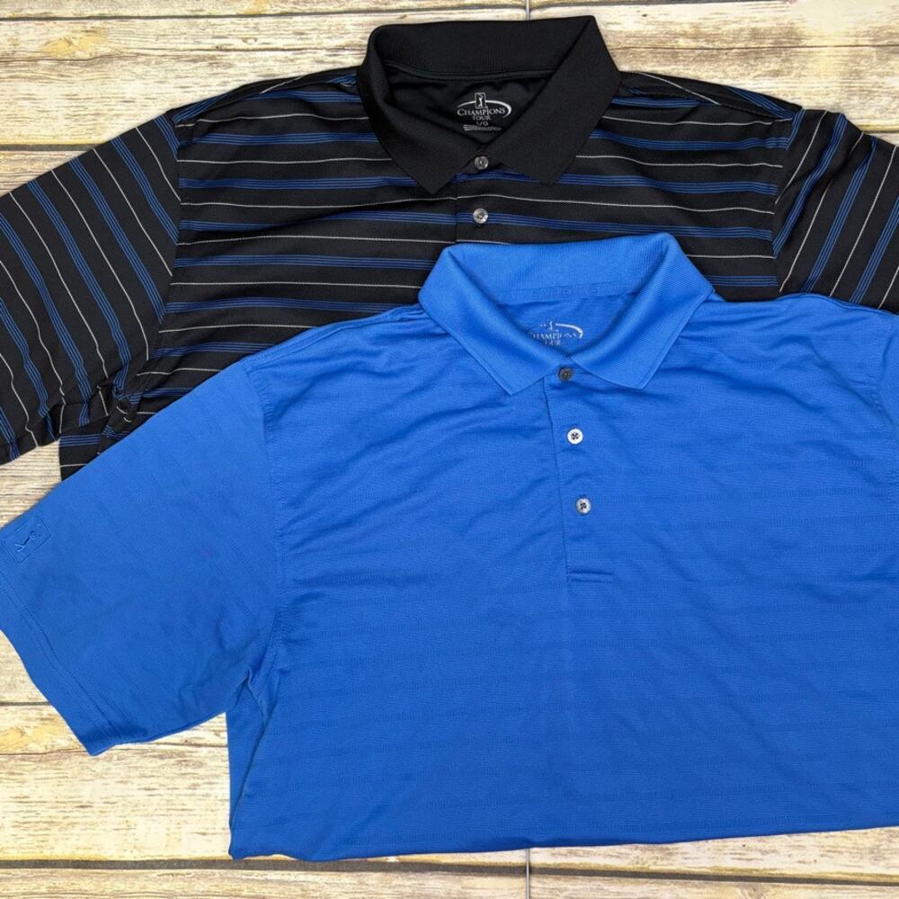 LOT OF 2 Champions Tour Mens Moisture Wicking Preppy Polo‎ Golf Shirts Sz L